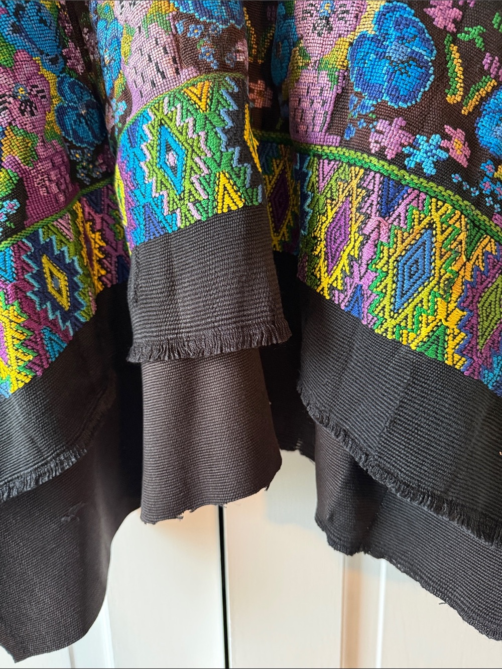 Handmade Embroidered Poncho Cape Black Purple Blue Floral Unique Boho Artsy - Picture 8 of 9